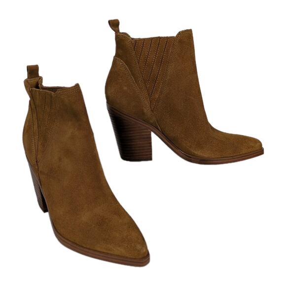 MARC FISHER Gadri Heeled Ankle Bootie Rhum Brown Suede Pointed Toe Women's 6.5 - Picture 1 of 9